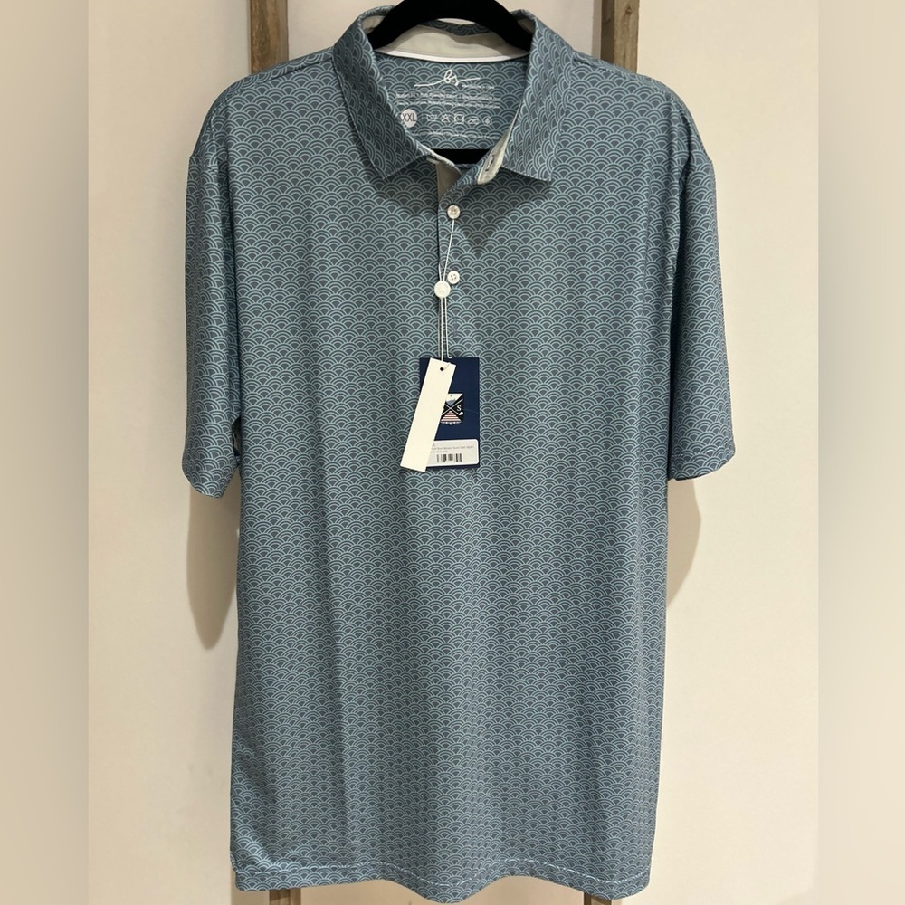 Boston Scott Polo Golf Shirt Modern Fit Blue Scallop Design Men’s Size XXL NWT